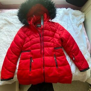 Guess Red Quilted Jacket with Black Hood